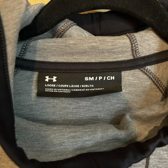 UA Under Armour Loose Fit Hoodie S Front Zipper Pocket Gray Black Thumbholes - Picture 5 of 9